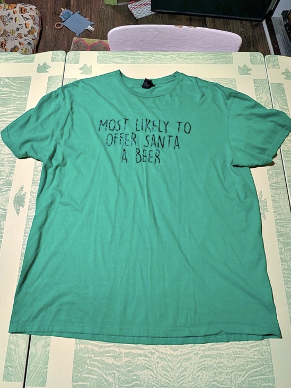 Gildan Most Likely To Offer Santa A Beer Christmas T-Shirt Graphic Tee Green
